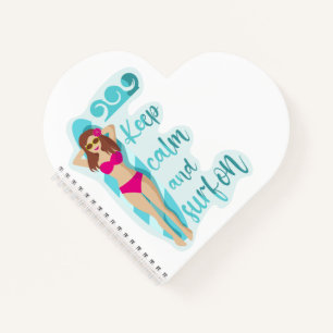 Keep calm and surf on brunette girl Card Notebook