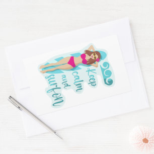 Keep calm and surf on brunette girl sticker