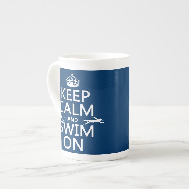 Keep Calm and Swim On (in any colour) Bone China Mug (Front Left)