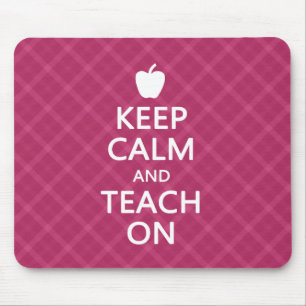Keep Calm and Teach On, Pink Plaid Mouse Pad