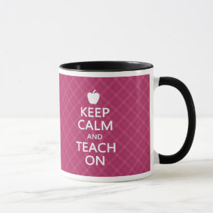 Keep Calm and Teach On, Pink Plaid Mug