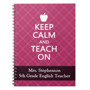 Keep Calm and Teach On, Pink Plaid Notebook