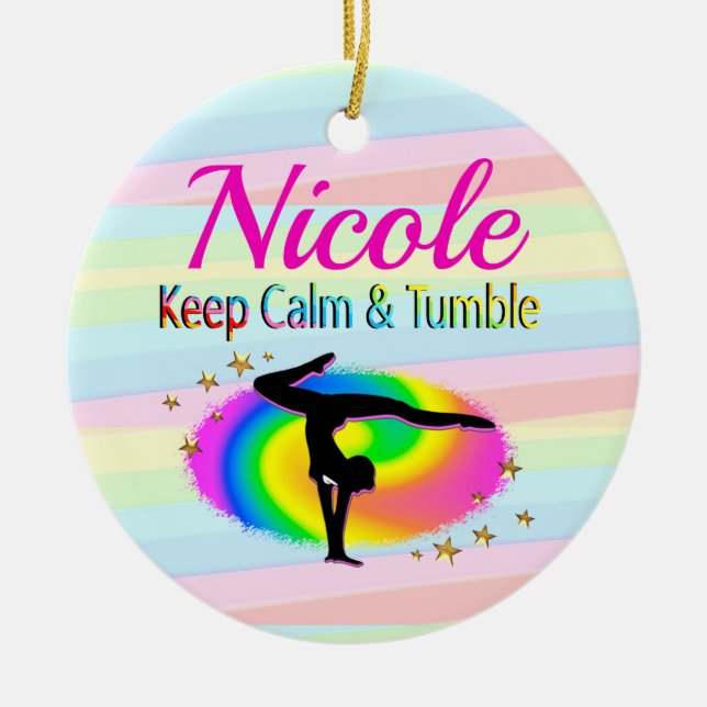 KEEP CALM AND TUMBLE GYMNASTICS DESIGN CERAMIC ORNAMENT (Front)