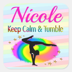 KEEP CALM AND TUMBLE GYMNASTICS DESIGN SQUARE STICKER