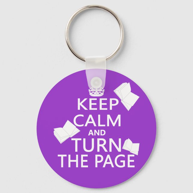 Keep Calm and Turn The Page Keychain (Front)
