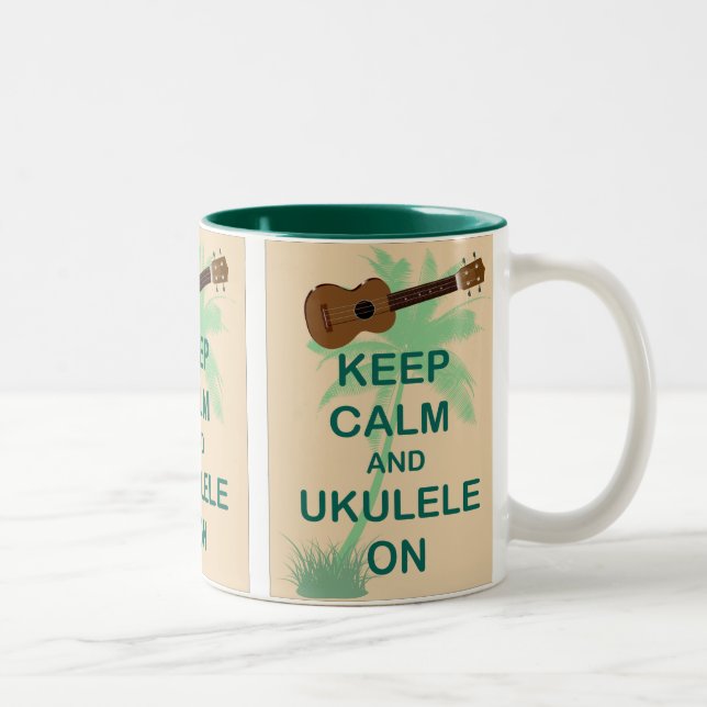 Keep Calm and Ukulele On Fun Original Print Two-Tone Coffee Mug (Right)