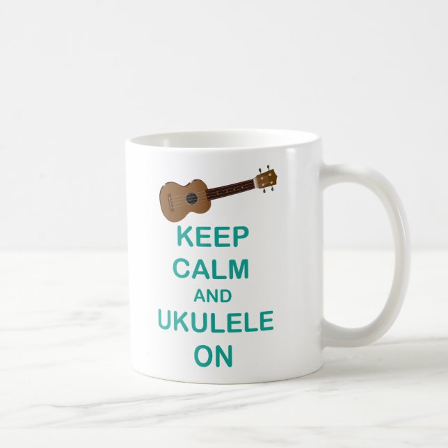 Keep Calm and Ukulele On unique Hawaii fun print Coffee Mug (Right)