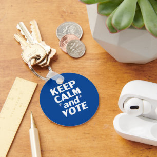 "Keep Calm and Vote" blue white Keychain