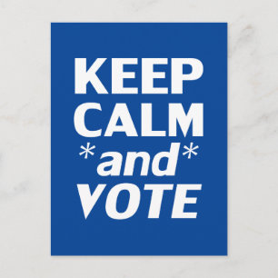 Keep calm and vote modern typography white blue postcard