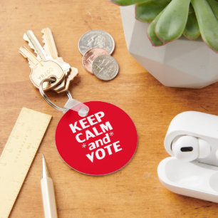"Keep Calm and Vote" red white Keychain