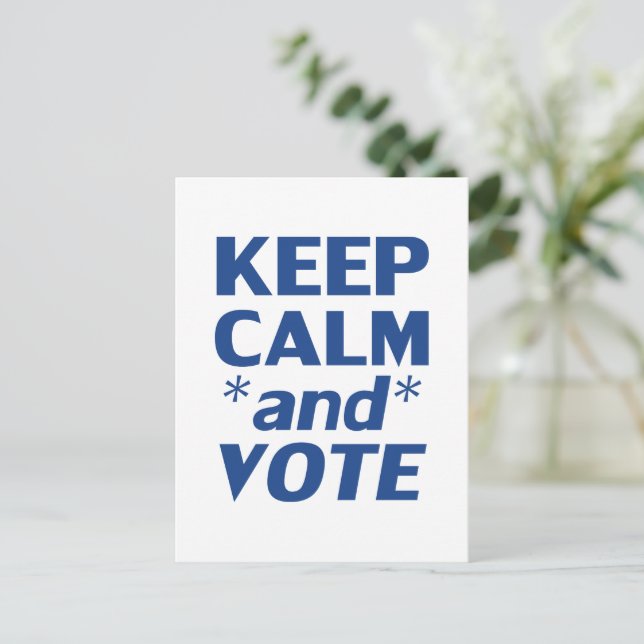 "Keep Calm and Vote" white blue - postcard (Standing Front)