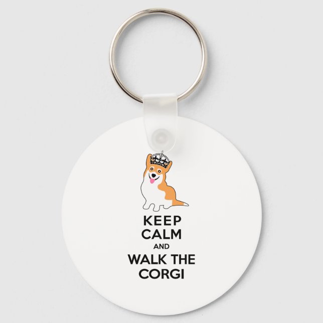 Keep Calm and Walk the Corgi Cute Dog Keychain (Front)