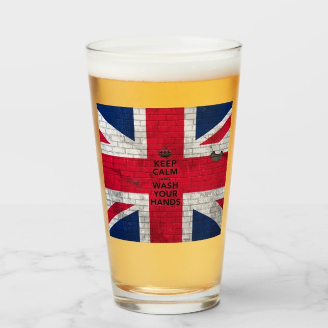 "Keep Calm And Wash Your Hands" Beer Glass (Front Filled)