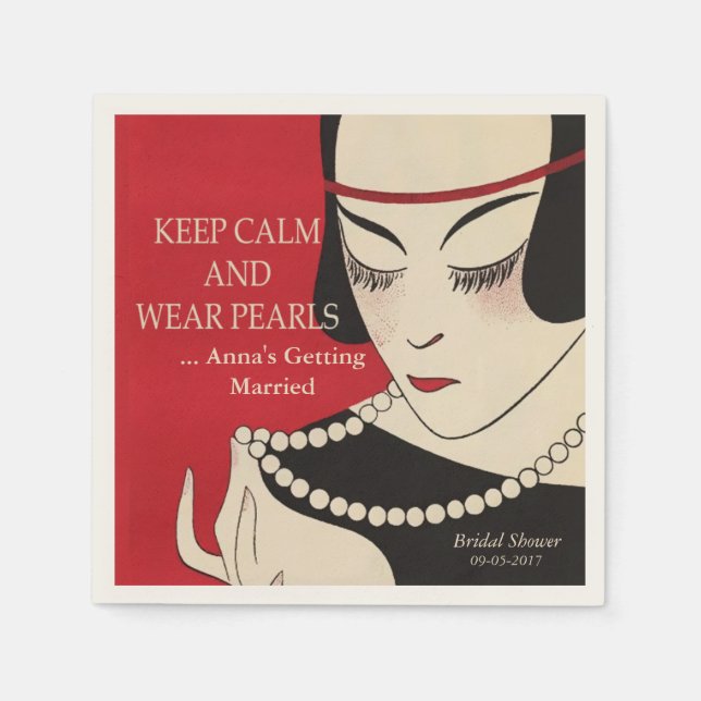 Keep Calm and Wear Pearls Deco Shower Napkins (Front)