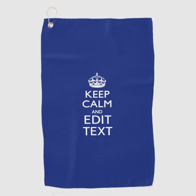 Keep Calm And Your Text on Accent Navy Blue Golf Towel (Front)