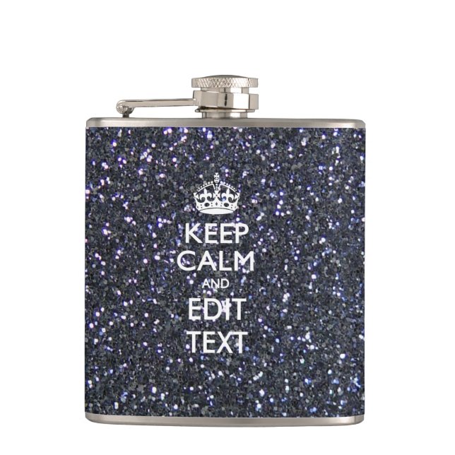 Keep Calm and Your Text on Midnight Decor Hip Flask (Front)