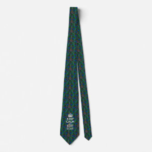 Keep Calm And Your Text on Peacock Feathers Tie