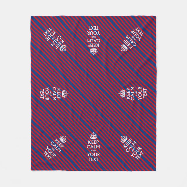 KEEP CALM AND Your Text on Red Blue Stripes Fleece Blanket (Front)