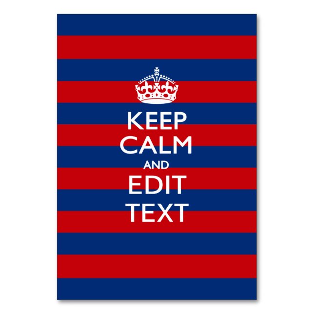 KEEP CALM AND Your Text on Red Blue Stripes Table Number (Front)