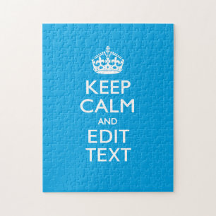 Keep Calm And Your Text on Sky Blue Decor Jigsaw Puzzle