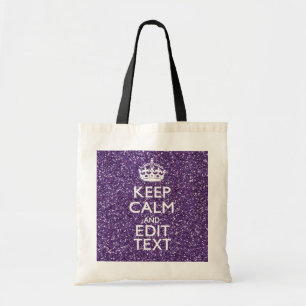 Keep Calm and Your Text on Stylish Purple Tote Bag