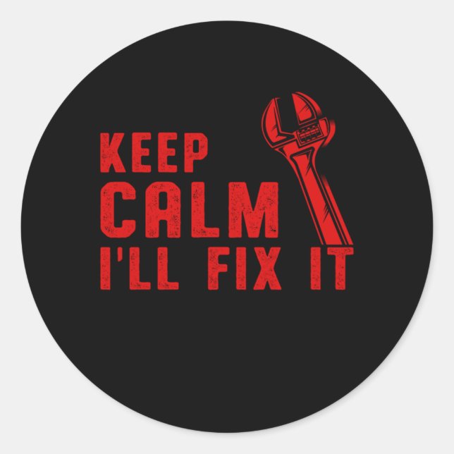 Keep Calm Auto Mechanic Wrench Garage Workshop Gif Classic Round Sticker (Front)