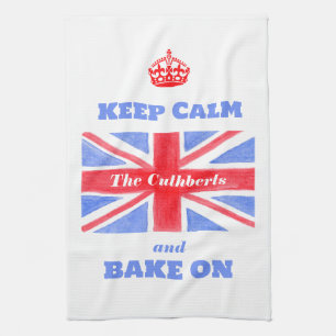 Keep Calm Bake On Union Jack British Flag Kitchen Towel