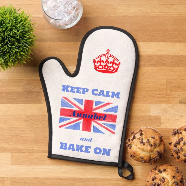 Keep Calm Bake On Union Jack British Flag NAME Oven Mitt (Top down)