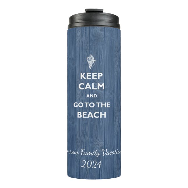 Keep Calm Beach Shell Blue Wood Name Therm Tumbler (Front)