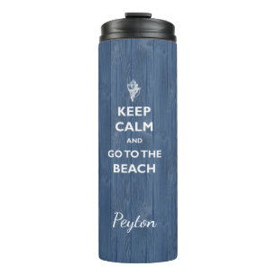 Keep Calm Beach Shell Blue Wood Name Therm Tumbler