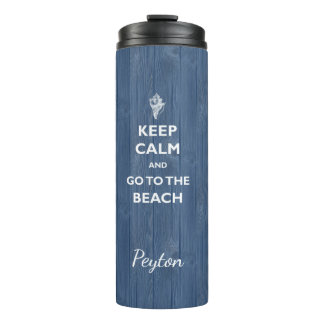 Keep Calm Beach Shell Blue Wood Name Therm Tumbler