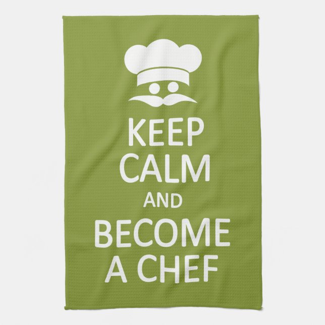 Keep Calm & Become a Chef custom kitchen towel (Vertical)