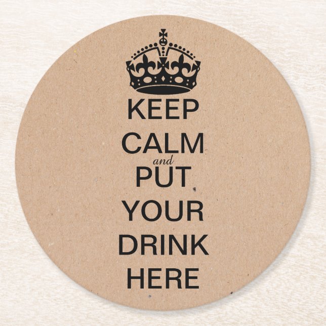 Keep Calm Black Crown Paper Coasters (Front)