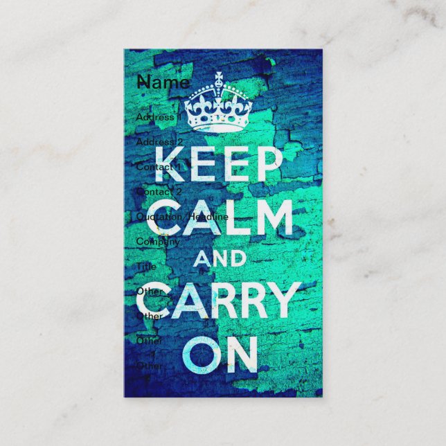Keep Calm Blue Peeled Paint Grunge Business Card (Front)