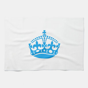 Keep calm blue victory crown kitchen towel