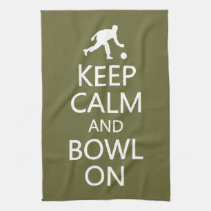 Keep Calm & Bowl On custom colour kitchen towel