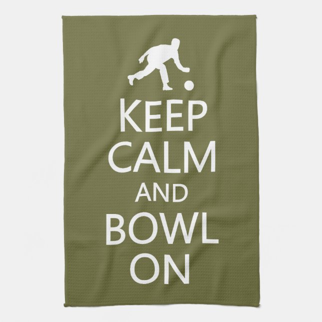 Keep Calm & Bowl On custom colour kitchen towel (Vertical)
