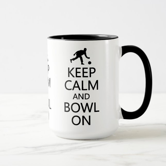 Keep Calm & Bowl On mug - choose style, colour (Right)