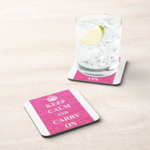 Keep Calm & Carry On Pink Coaster