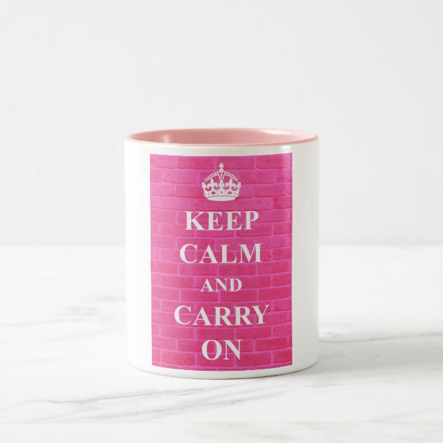 Keep Calm & Carry On Pink Two-Tone Coffee Mug (Center)