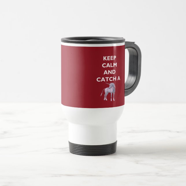 Keep Calm Catch a Unicorn White Font, Retro, ZKoA Travel Mug (Front Right)