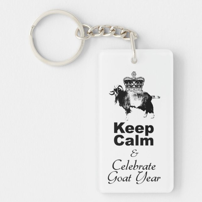 Keep Calm Celebrate Goat Year Monogram 2-sided KC Keychain (Front)