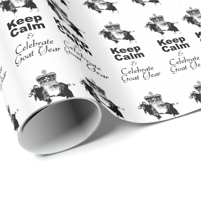 Keep Calm Celebrate Goat Year White Wrapping Paper (Roll Corner)
