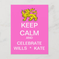 KEEP CALM Celebrate Wills Kate Postcard (Pink)