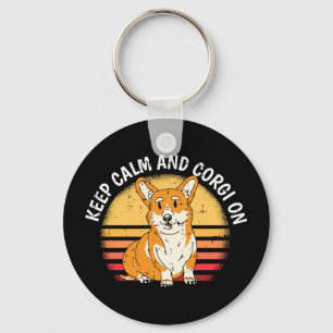 Keep calm corgi dog retro puppy lover owner pet keychain