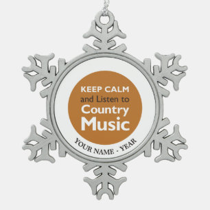 Keep Calm Country Snowflake Pewter Christmas Ornament
