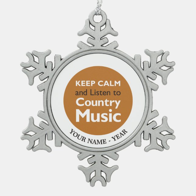 Keep Calm Country Snowflake Pewter Christmas Ornament (Front)