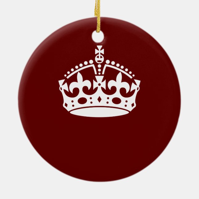 Keep Calm Crown Burgundy Red Accent Ceramic Ornament (Back)