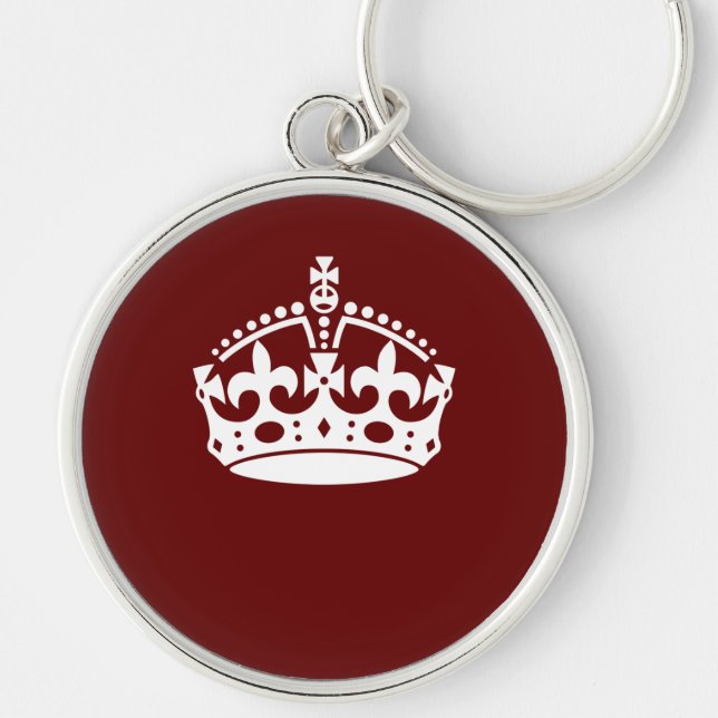 Keep Calm Crown Burgundy Red Accent Keychain (Front)