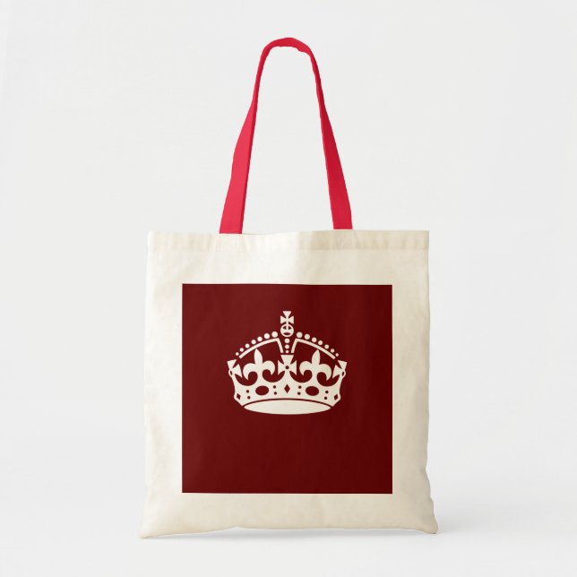 Keep Calm Crown Burgundy Red Accent Tote Bag (Front)